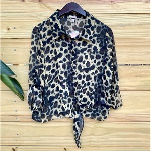 3 for $10 Leopard Print Button Down Tie Front Blouse Size Medium